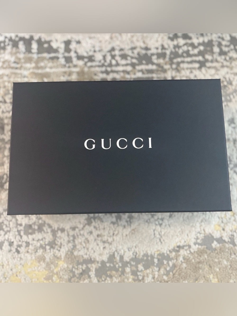 Authentic GUCCI Empty Shoe Box Black & White Logo W/ Dust Bag & Ribbon 12x8x4.5”